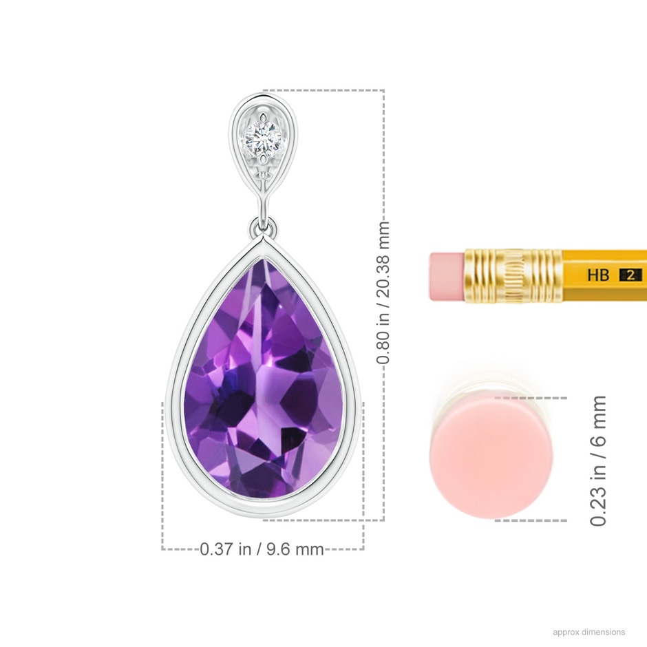 12x8mm AAA Bezel-Set Amethyst Teardrop Pendant with Diamond in S999 Silver ruler