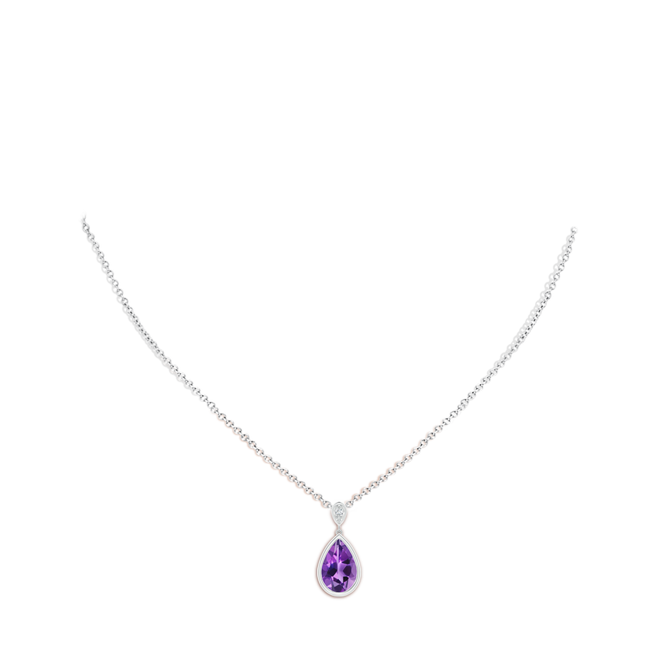 12x8mm AAA Bezel-Set Amethyst Teardrop Pendant with Diamond in S999 Silver pen