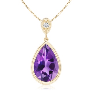 12x8mm AAA Bezel-Set Amethyst Teardrop Pendant with Diamond in Yellow Gold