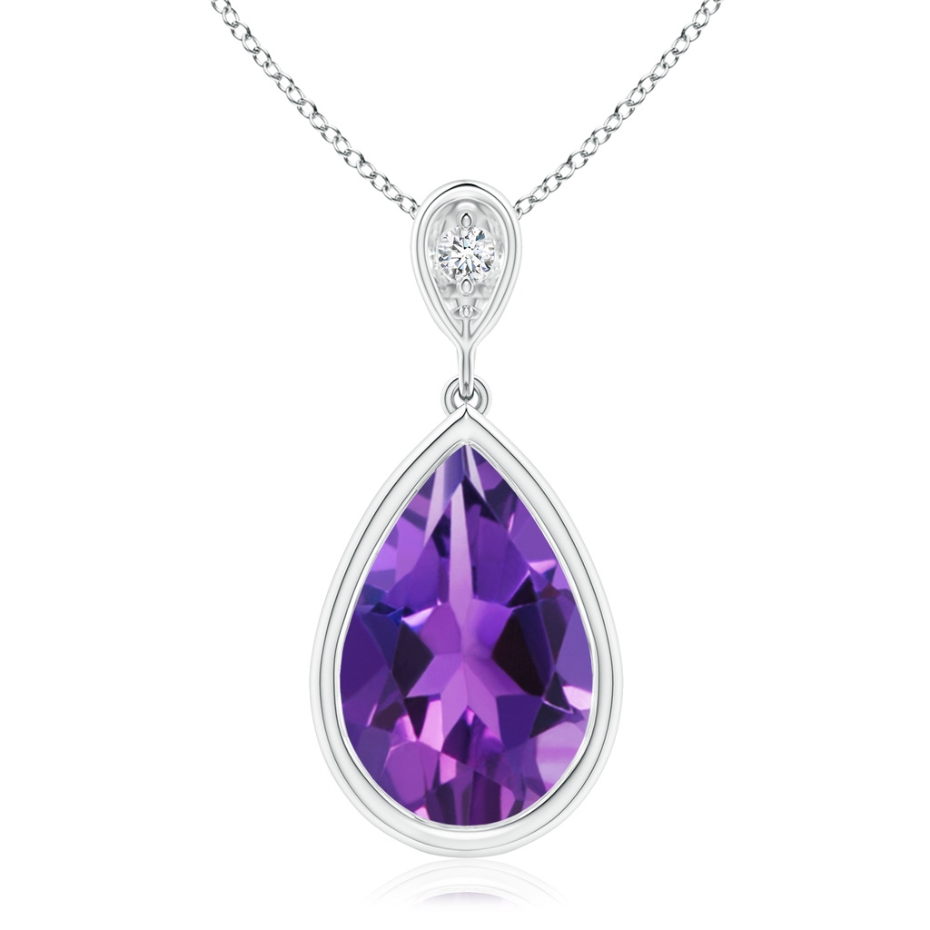 12x8mm AAAA Bezel-Set Amethyst Teardrop Pendant with Diamond in P950 Platinum