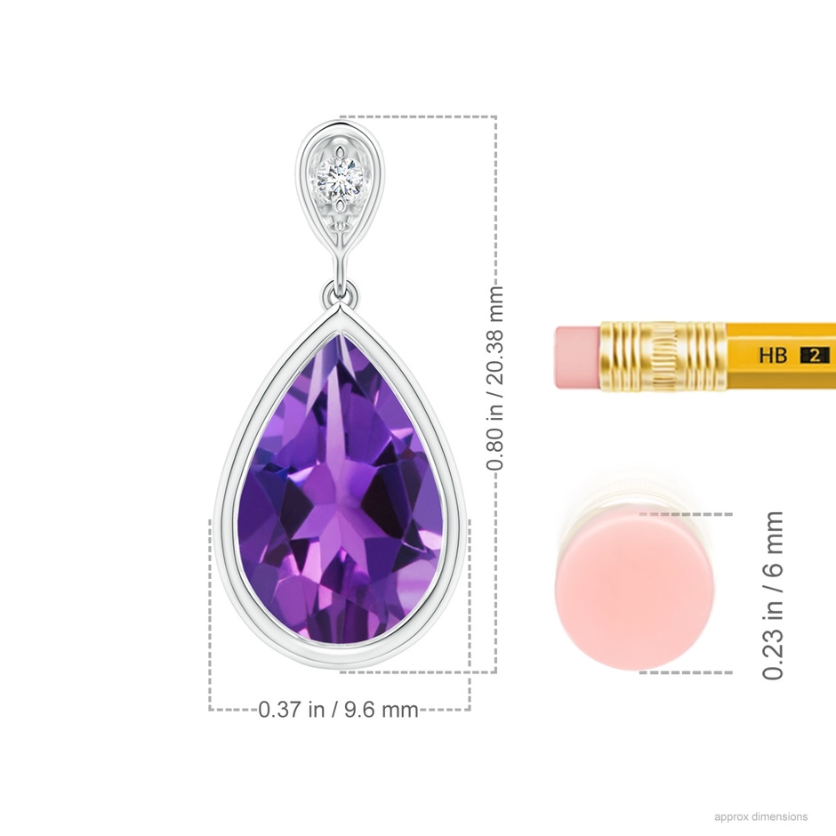 12x8mm AAAA Bezel-Set Amethyst Teardrop Pendant with Diamond in P950 Platinum ruler