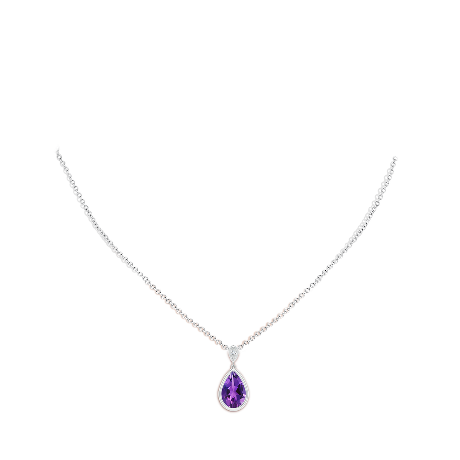 12x8mm AAAA Bezel-Set Amethyst Teardrop Pendant with Diamond in P950 Platinum pen