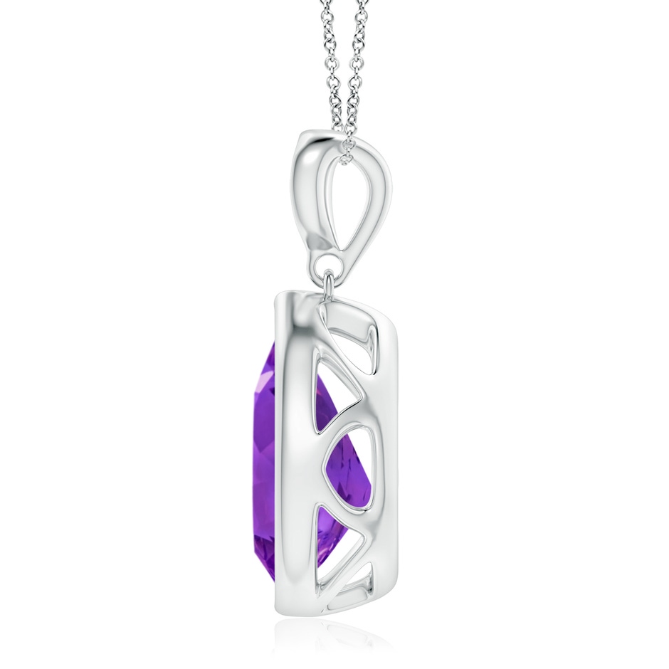 12x8mm AAAA Bezel-Set Amethyst Teardrop Pendant with Diamond in White Gold side 1