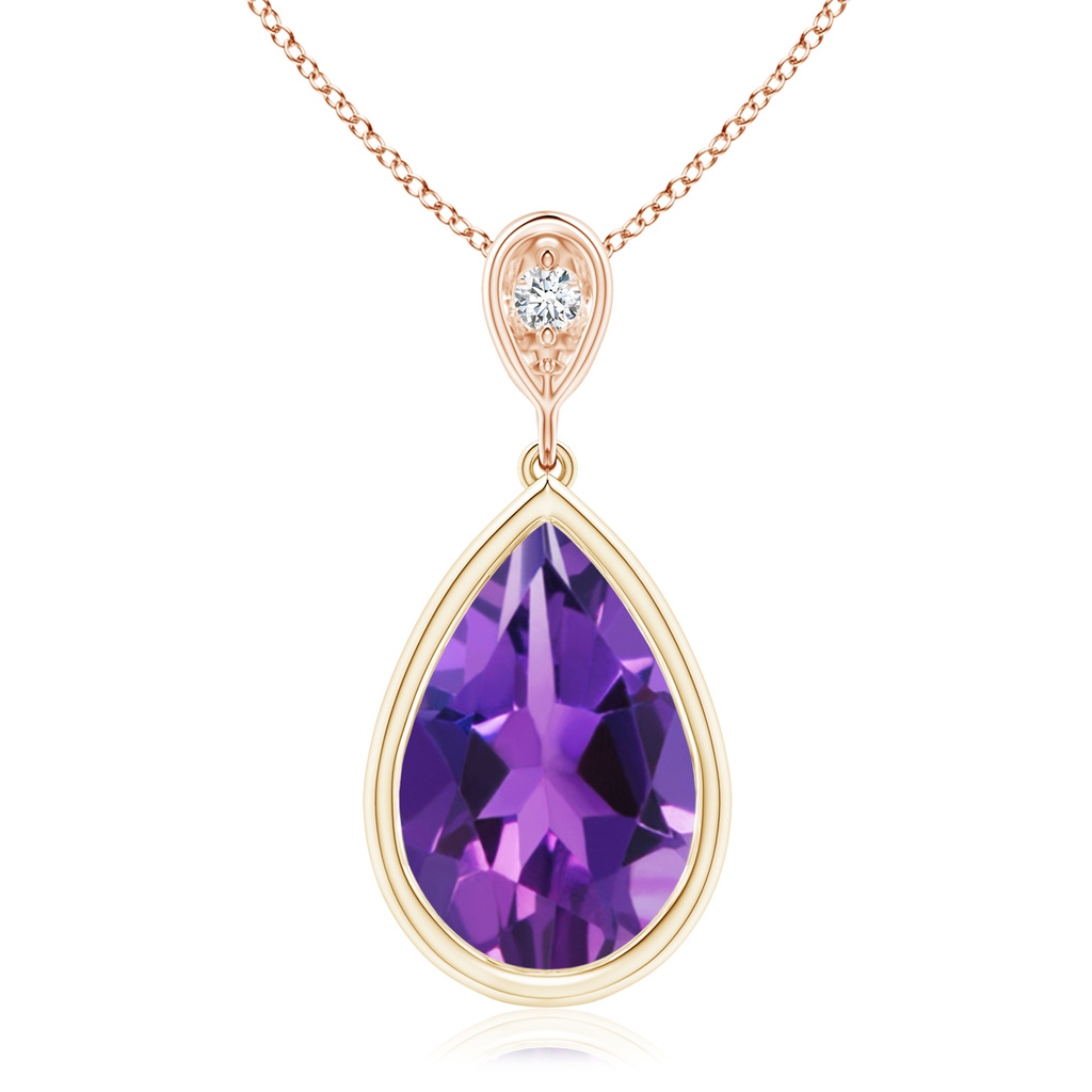 12x8mm AAAA Bezel-Set Amethyst Teardrop Pendant with Diamond in Yellow Gold Rose Gold