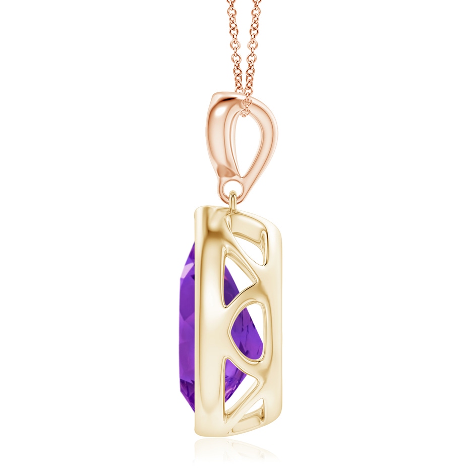 12x8mm AAAA Bezel-Set Amethyst Teardrop Pendant with Diamond in Yellow Gold Rose Gold side 1