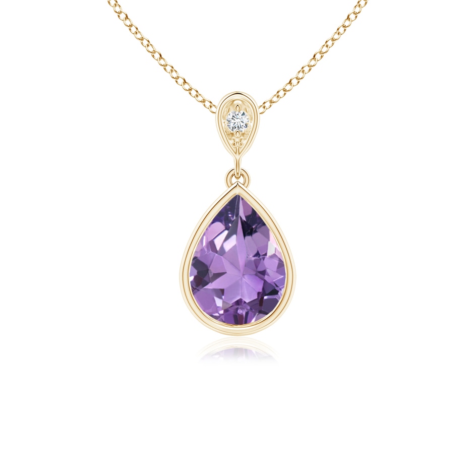 8x6mm A Bezel-Set Amethyst Teardrop Pendant with Diamond in Yellow Gold 