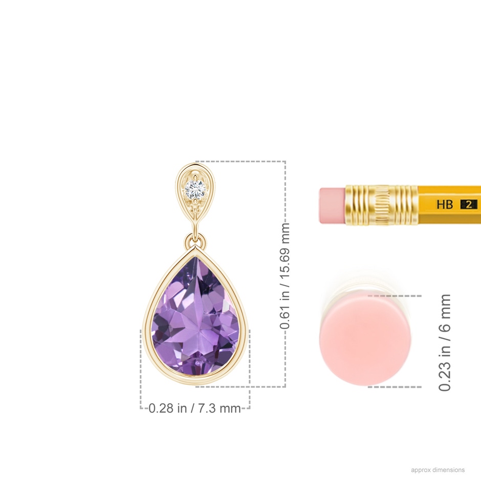 8x6mm A Bezel-Set Amethyst Teardrop Pendant with Diamond in Yellow Gold ruler