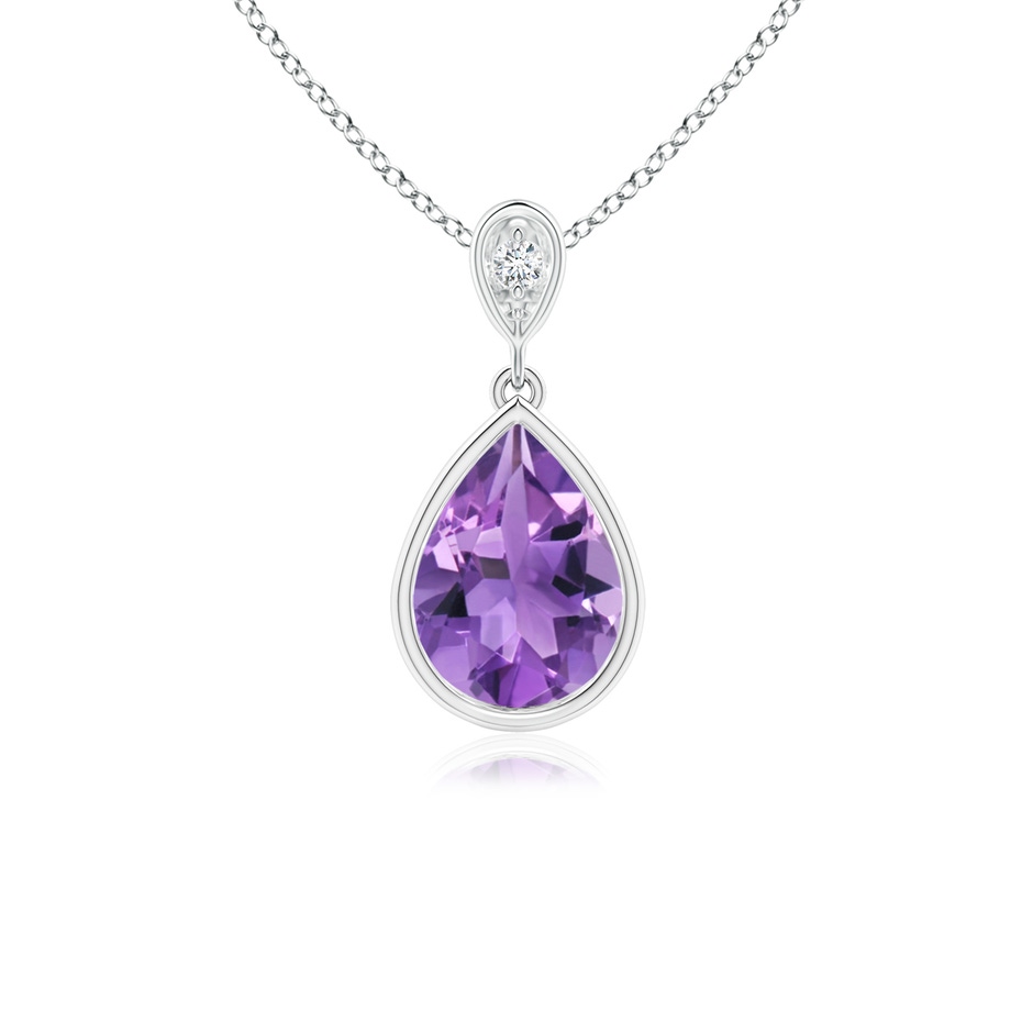 8x6mm AA Bezel-Set Amethyst Teardrop Pendant with Diamond in P950 Platinum 