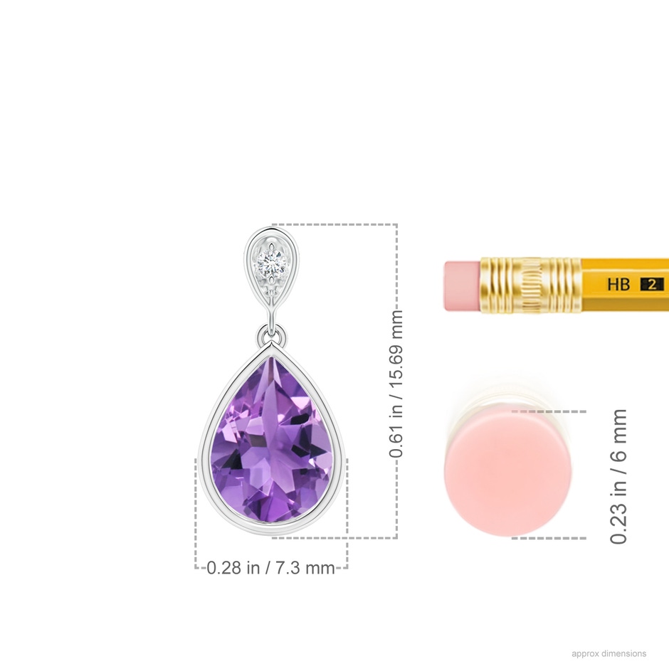 8x6mm AA Bezel-Set Amethyst Teardrop Pendant with Diamond in P950 Platinum ruler