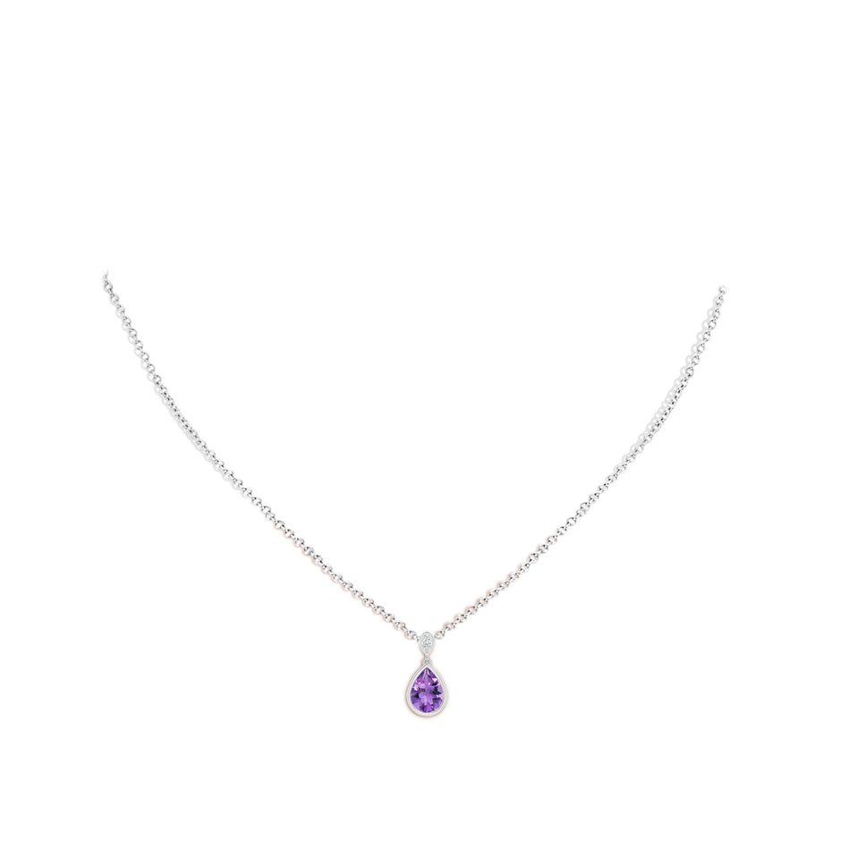 8x6mm AA Bezel-Set Amethyst Teardrop Pendant with Diamond in P950 Platinum pen