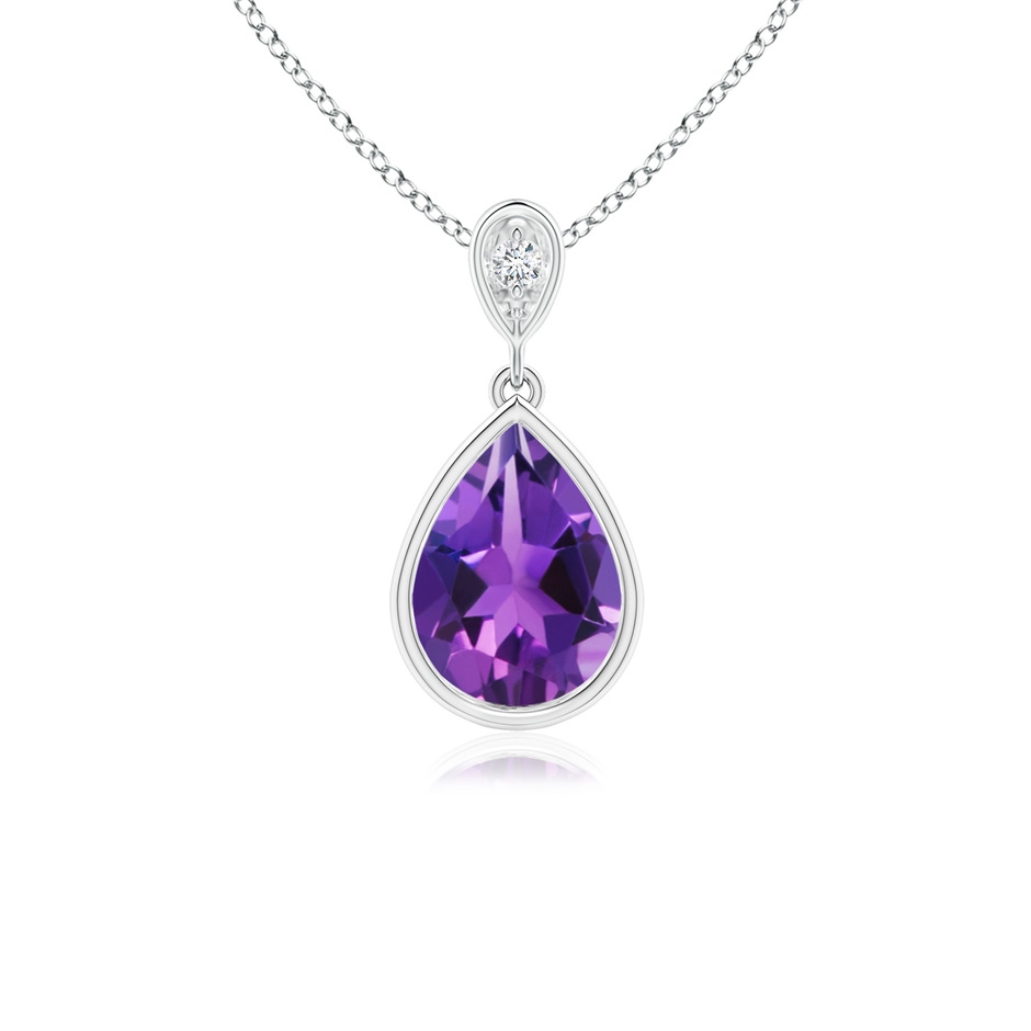8x6mm AAAA Bezel-Set Amethyst Teardrop Pendant with Diamond in S999 Silver 