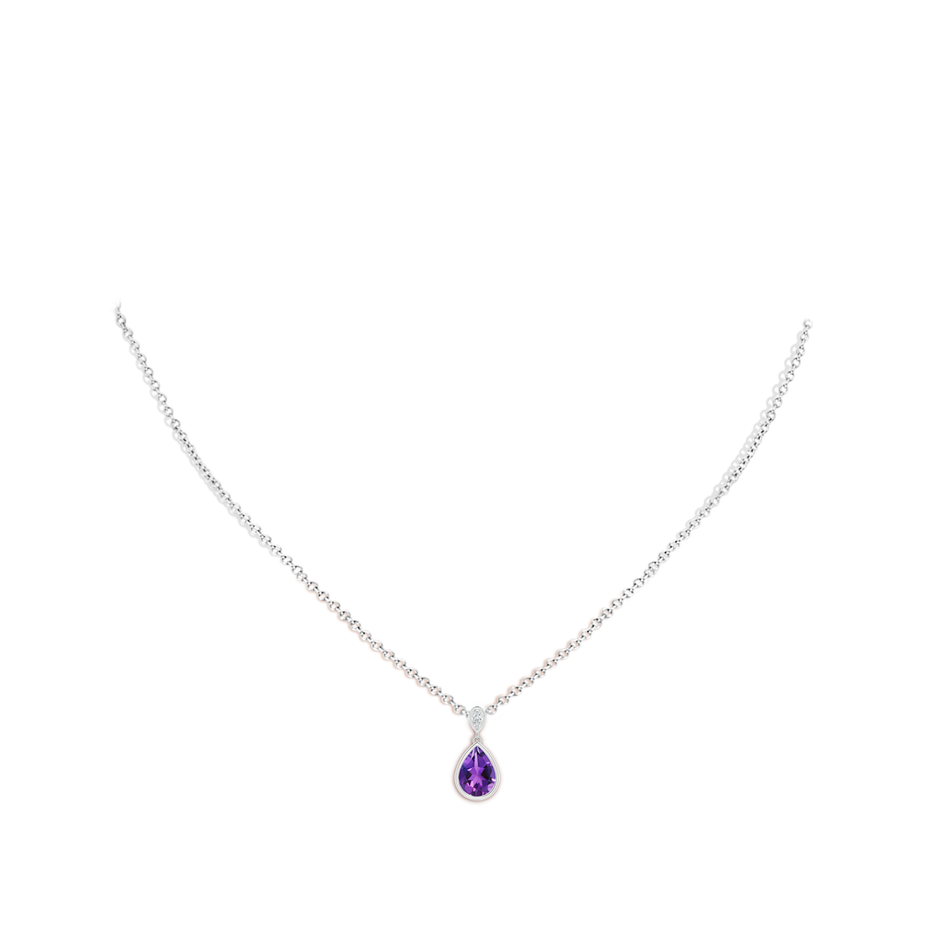 8x6mm AAAA Bezel-Set Amethyst Teardrop Pendant with Diamond in S999 Silver pen