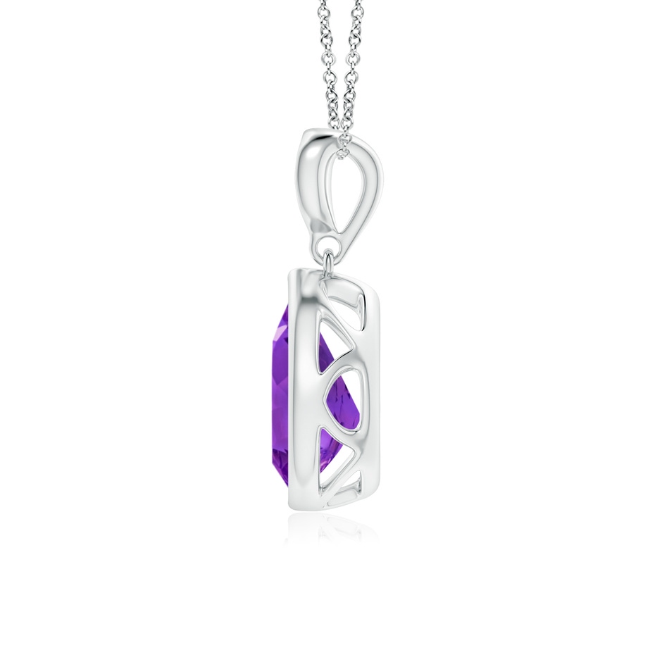 9x6mm AAAA Bezel-Set Amethyst Teardrop Pendant with Diamond in S999 Silver side 199