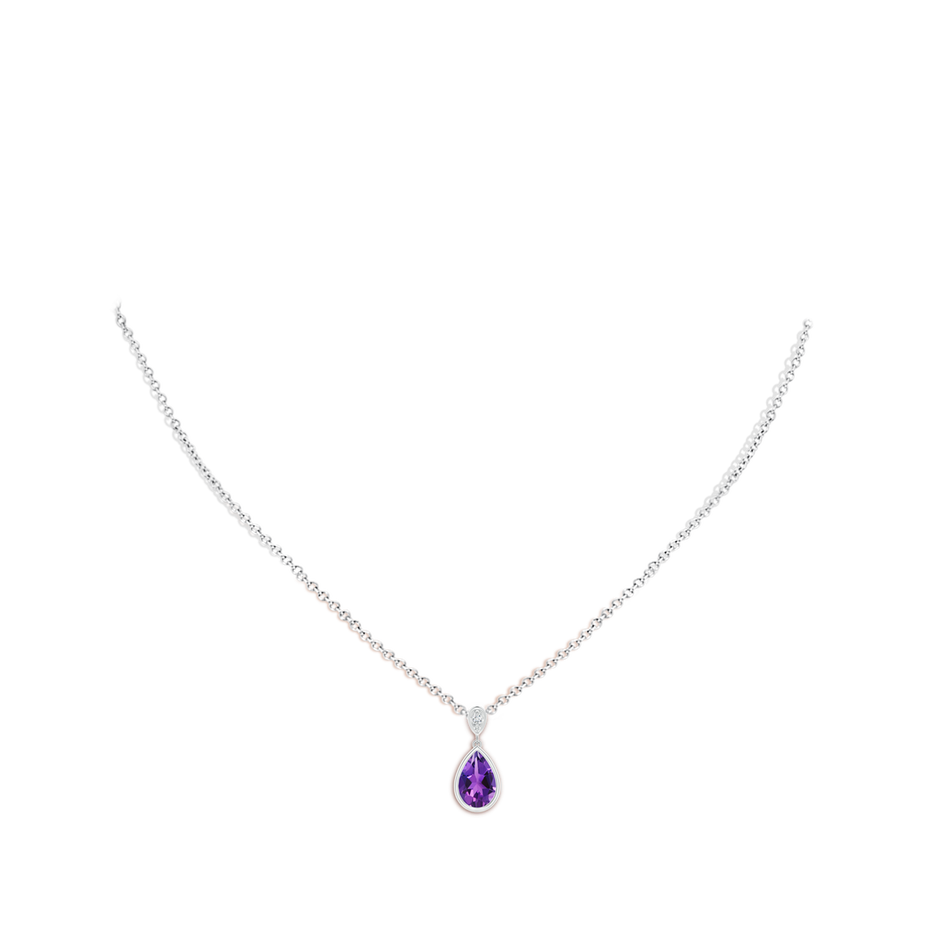 9x6mm AAAA Bezel-Set Amethyst Teardrop Pendant with Diamond in S999 Silver pen