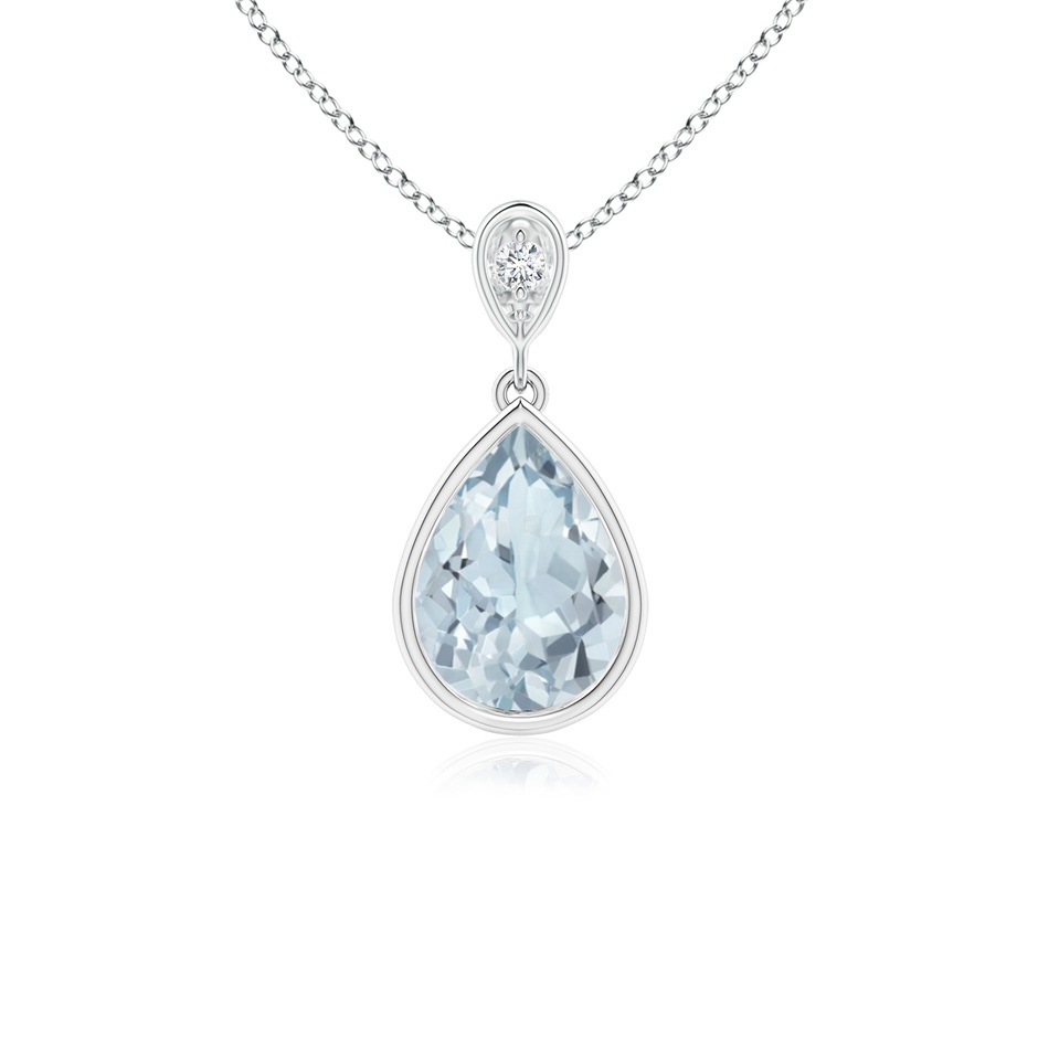 8x6mm A Bezel-Set Aquamarine Teardrop Pendant with Diamond in P950 Platinum 