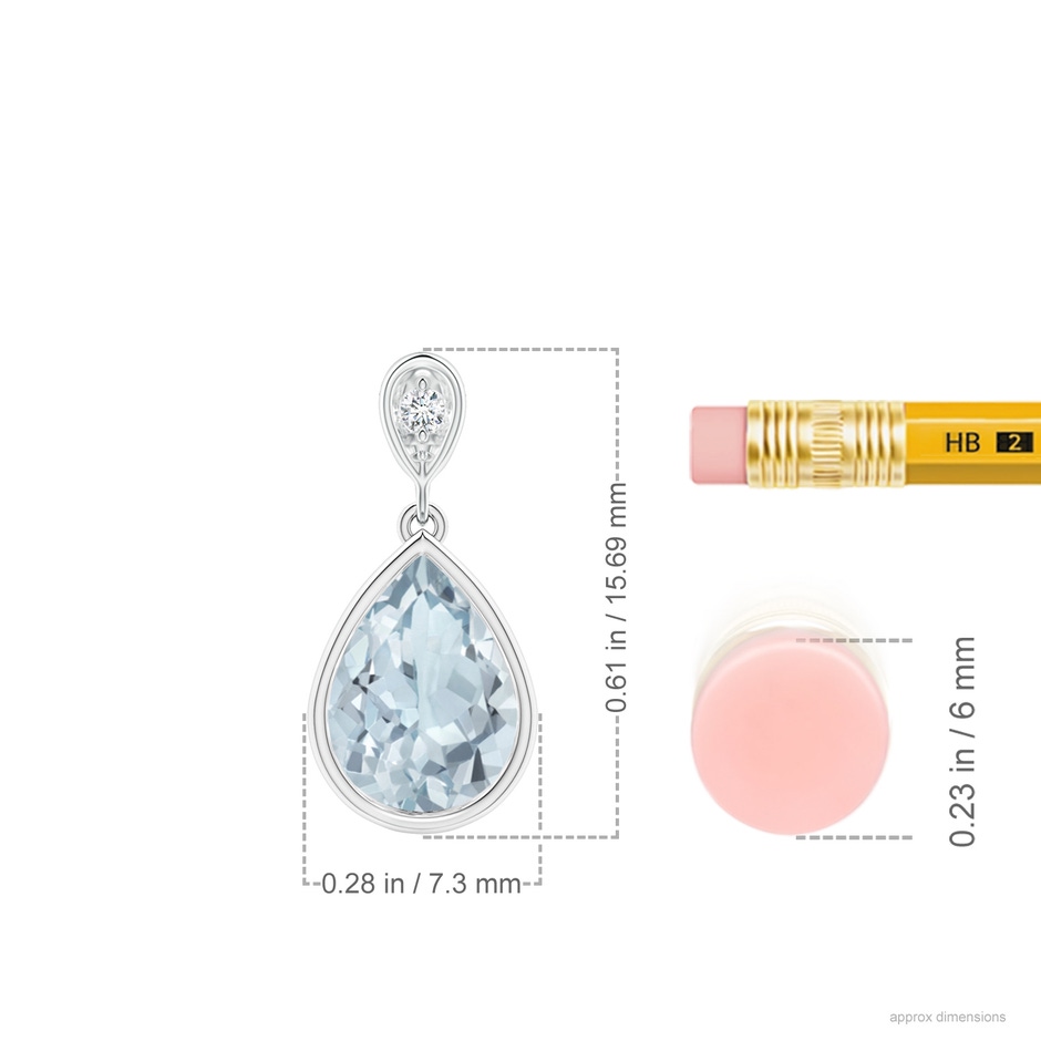 8x6mm A Bezel-Set Aquamarine Teardrop Pendant with Diamond in P950 Platinum ruler