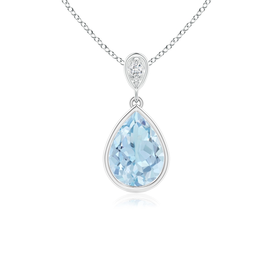 8x6mm AA Bezel-Set Aquamarine Teardrop Pendant with Diamond in P950 Platinum 
