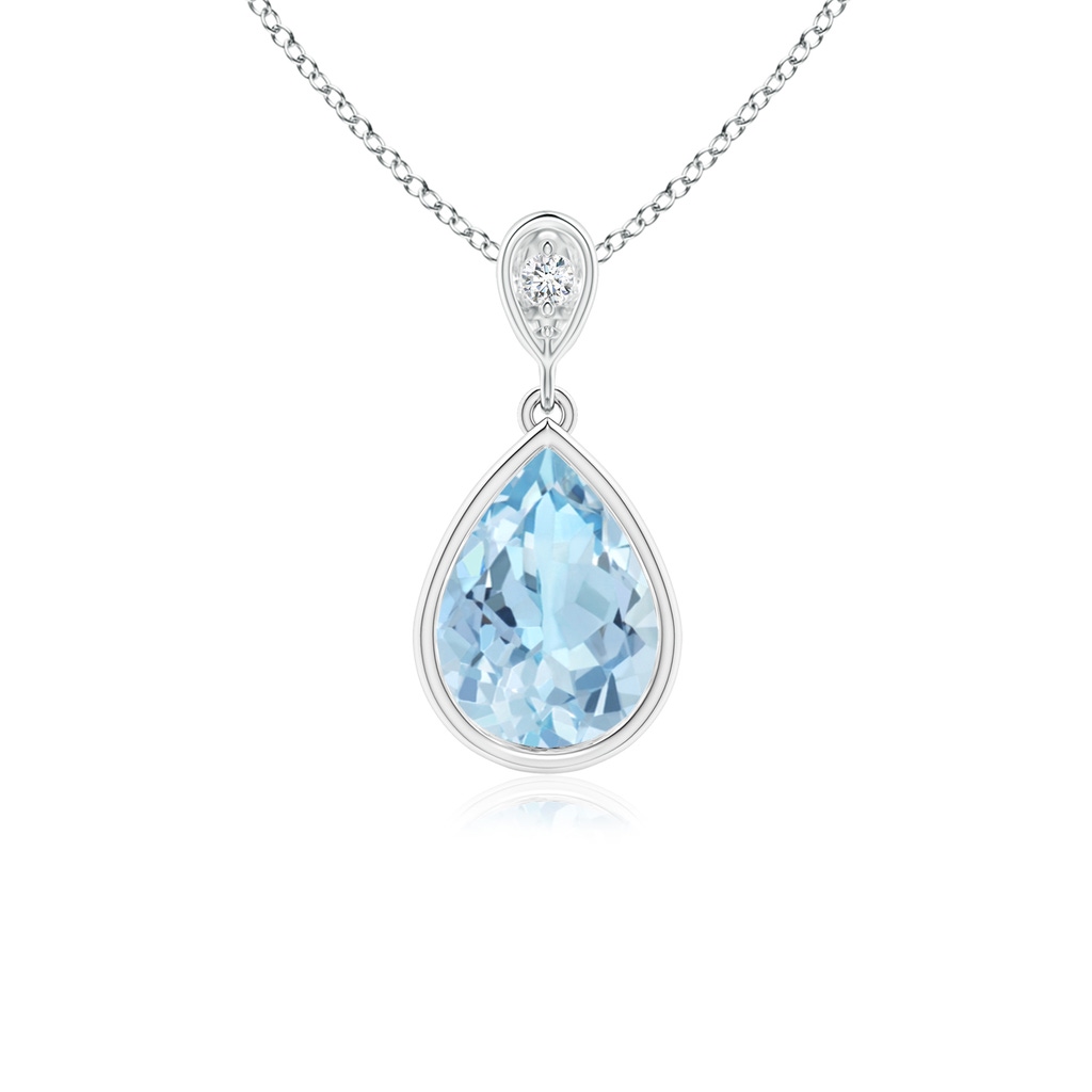 8x6mm AAA Bezel-Set Aquamarine Teardrop Pendant with Diamond in P950 Platinum