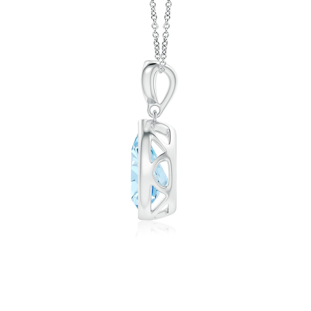 8x6mm AAA Bezel-Set Aquamarine Teardrop Pendant with Diamond in White Gold - side 2
