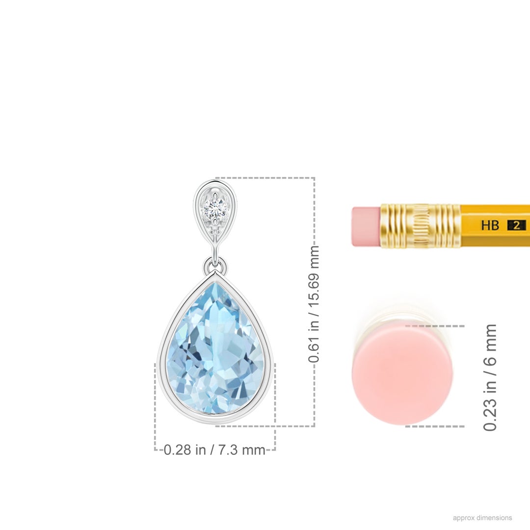 8x6mm AAA Bezel-Set Aquamarine Teardrop Pendant with Diamond in White Gold - ruler