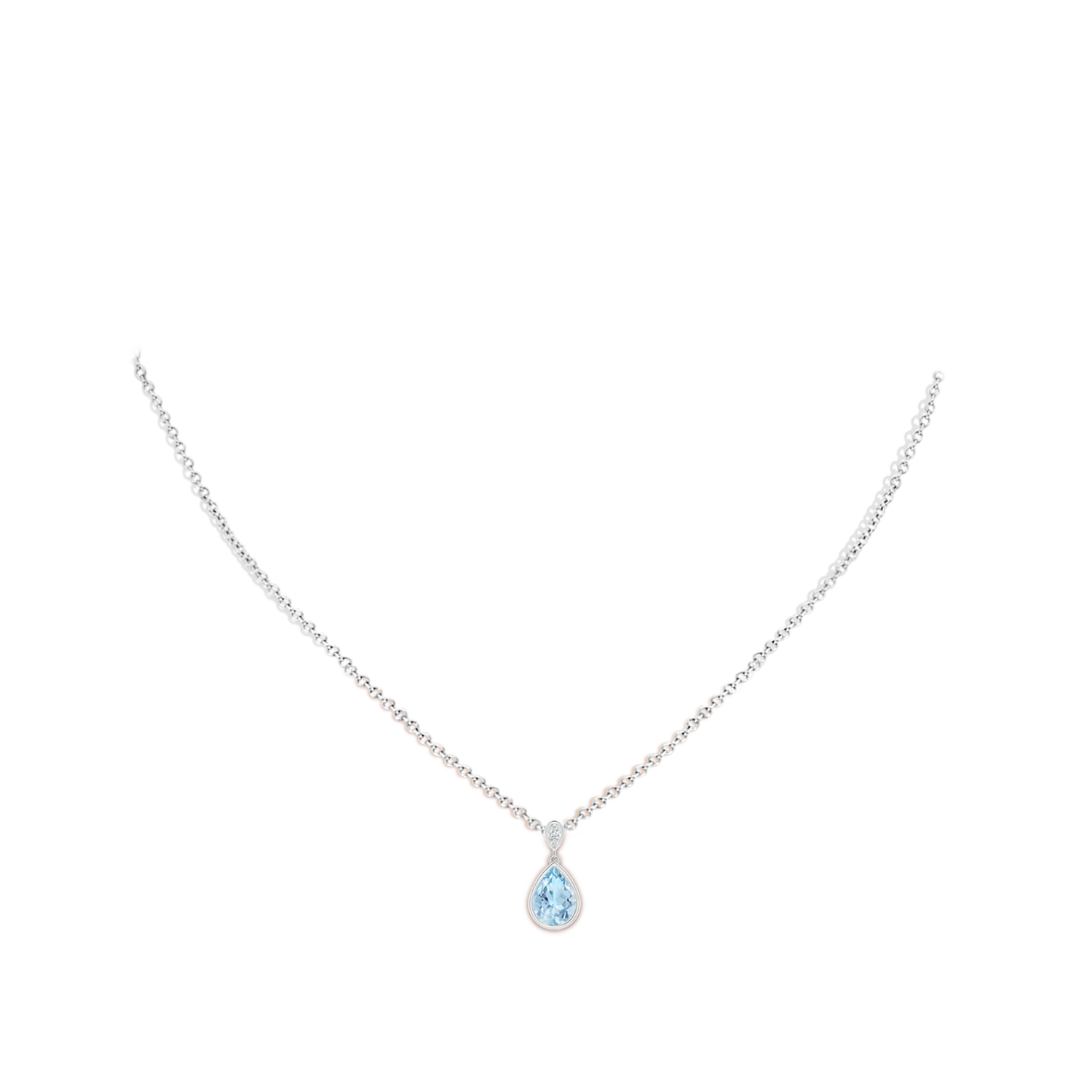 8x6mm AAA Bezel-Set Aquamarine Teardrop Pendant with Diamond in White Gold - body_neck