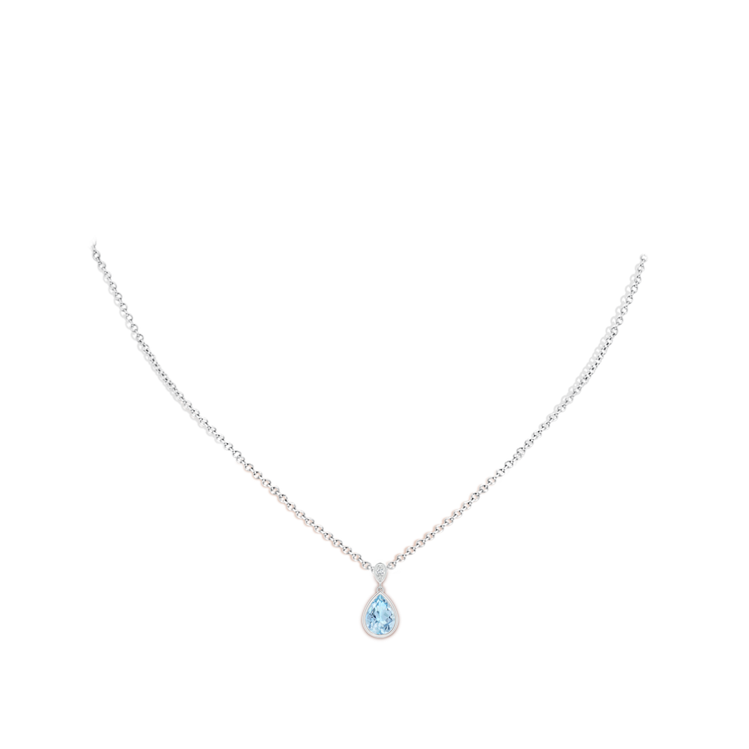 8x6mm AAA Bezel-Set Aquamarine Teardrop Pendant with Diamond in White Gold - body_neck