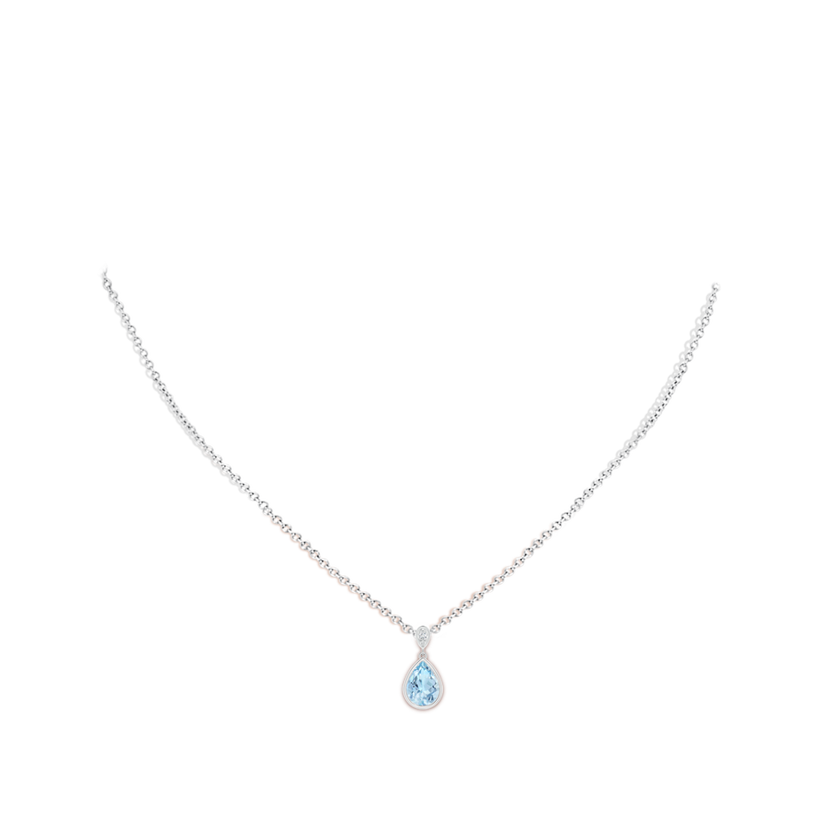 8x6mm AAA Bezel-Set Aquamarine Teardrop Pendant with Diamond in White Gold pen