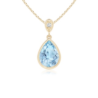 8x6mm AAA Bezel-Set Aquamarine Teardrop Pendant with Diamond in Yellow Gold