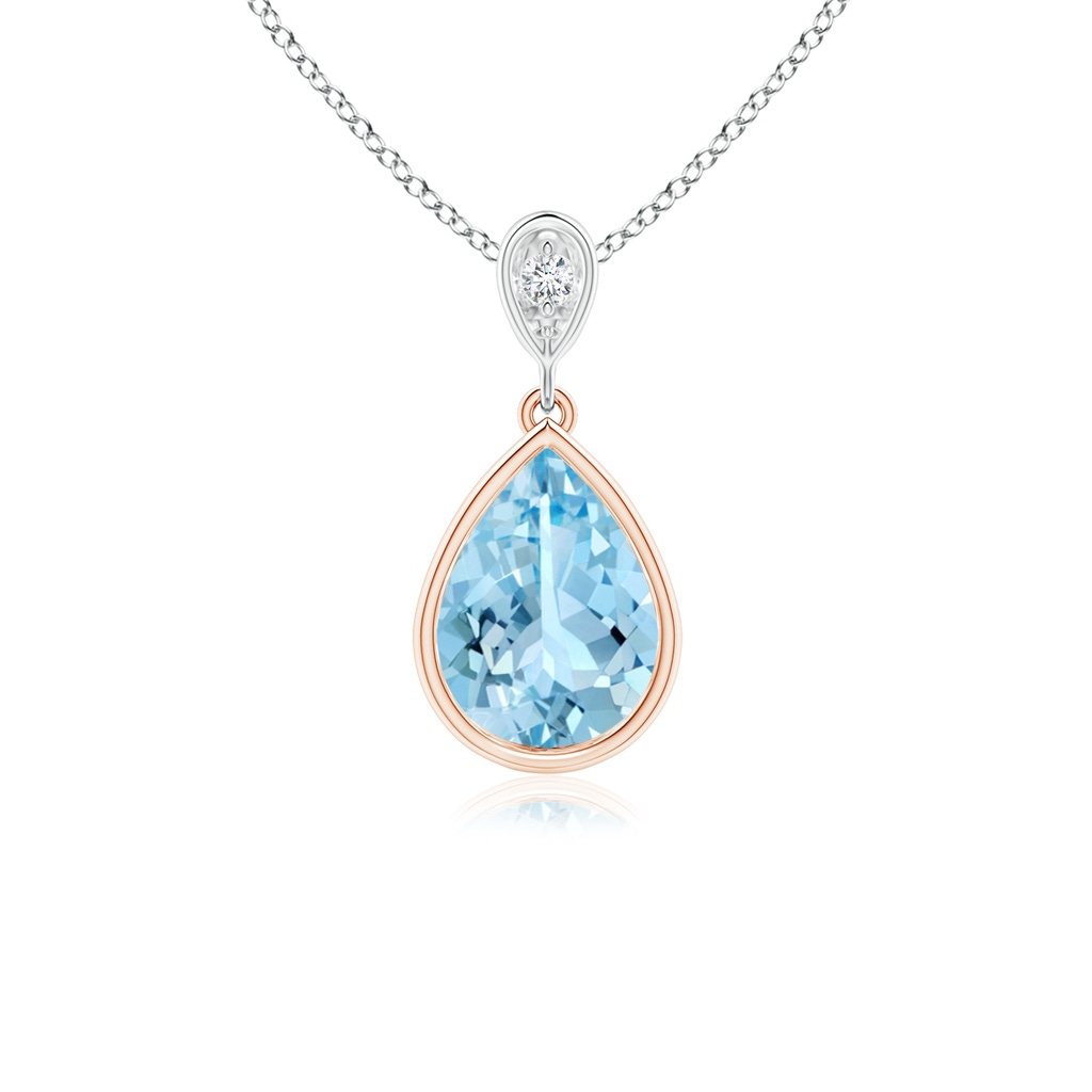 8x6mm AAAA Bezel-Set Aquamarine Teardrop Pendant with Diamond in Rose Gold White Gold