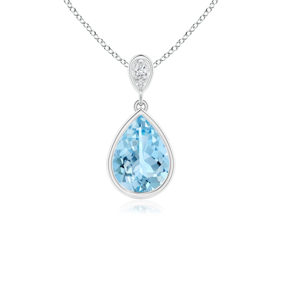8x6mm AAAA Bezel-Set Aquamarine Teardrop Pendant with Diamond in White Gold 