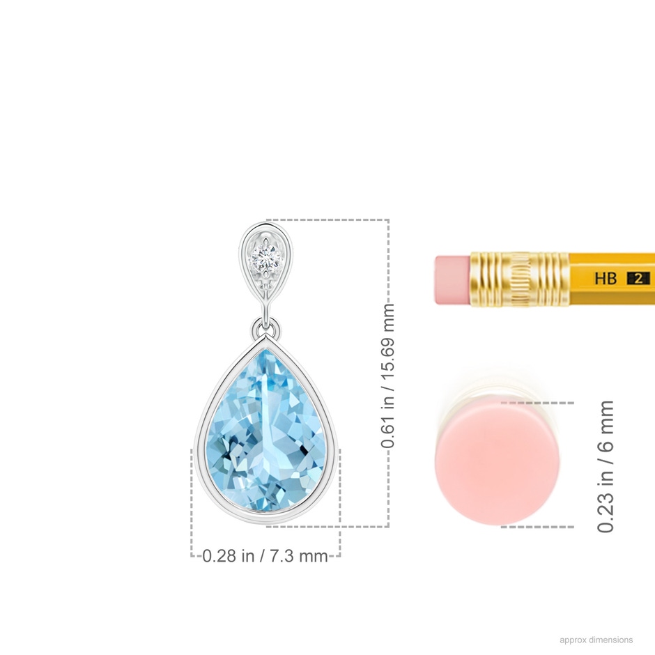 8x6mm AAAA Bezel-Set Aquamarine Teardrop Pendant with Diamond in White Gold ruler