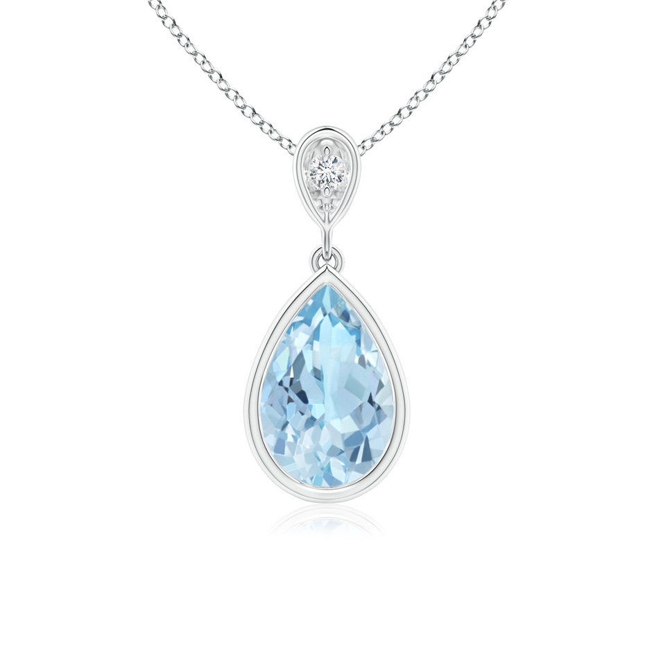 9x6mm AAA Bezel-Set Aquamarine Teardrop Pendant with Diamond in White Gold 