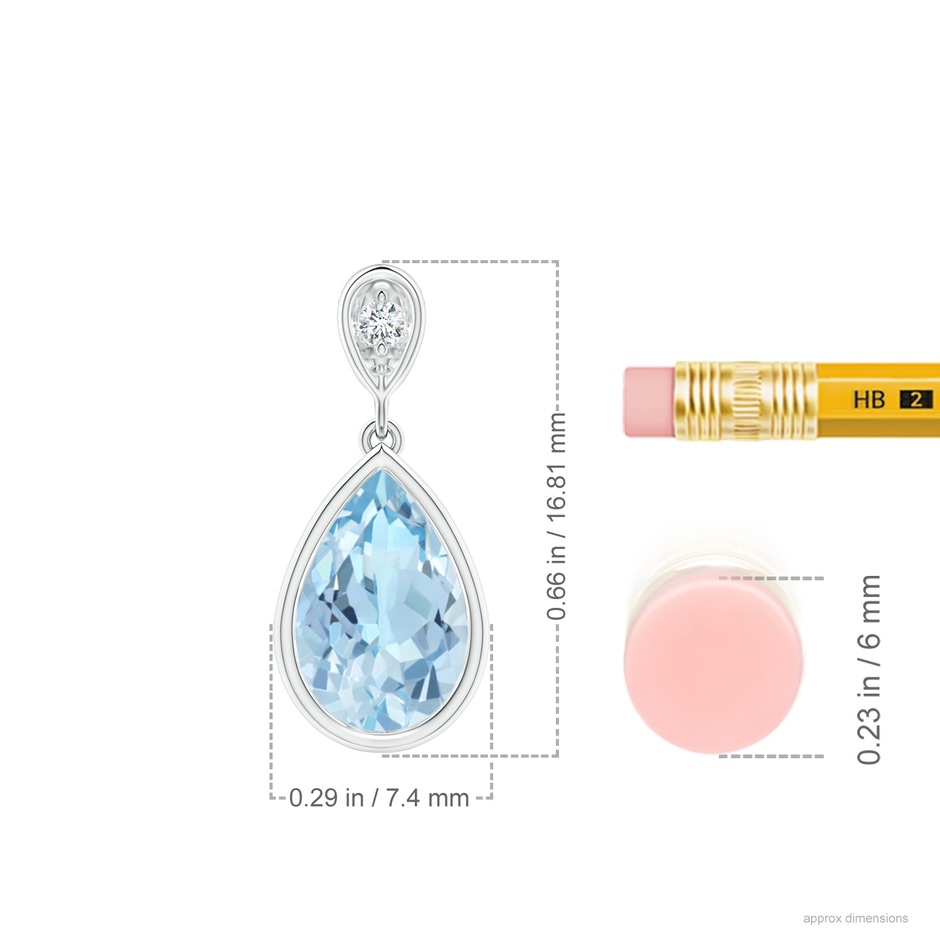 9x6mm AAA Bezel-Set Aquamarine Teardrop Pendant with Diamond in White Gold ruler