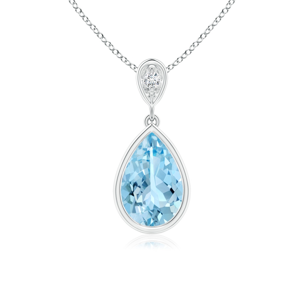 9x6mm AAAA Bezel-Set Aquamarine Teardrop Pendant with Diamond in White Gold