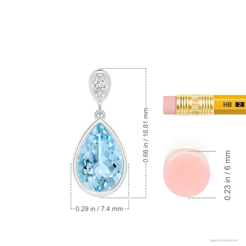 9x6mm AAAA Bezel-Set Aquamarine Teardrop Pendant with Diamond in White Gold ruler