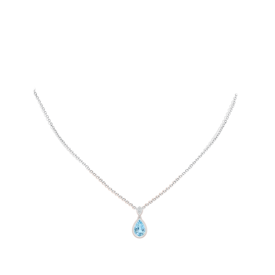 9x6mm AAAA Bezel-Set Aquamarine Teardrop Pendant with Diamond in White Gold pen