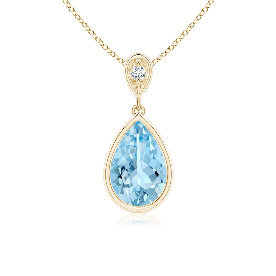 9x6mm AAAA Bezel-Set Aquamarine Teardrop Pendant with Diamond in Yellow Gold 