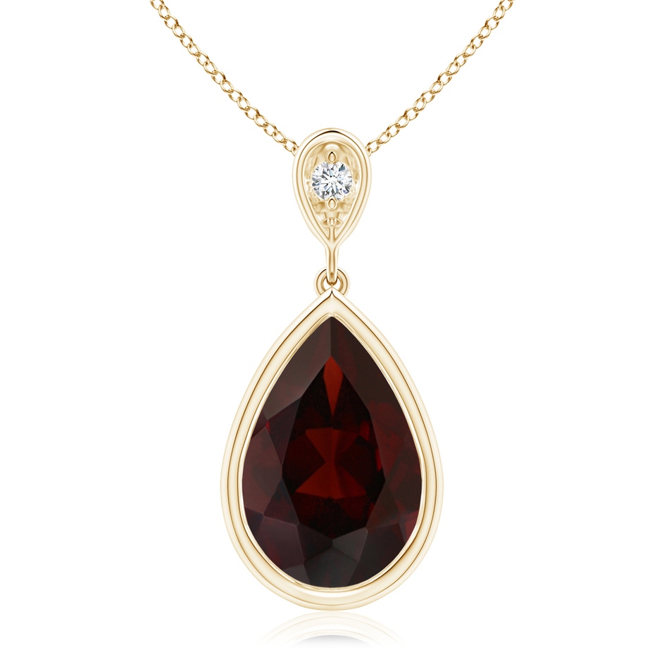 12x8mm A Bezel-Set Garnet Teardrop Pendant with Diamond in Yellow Gold 