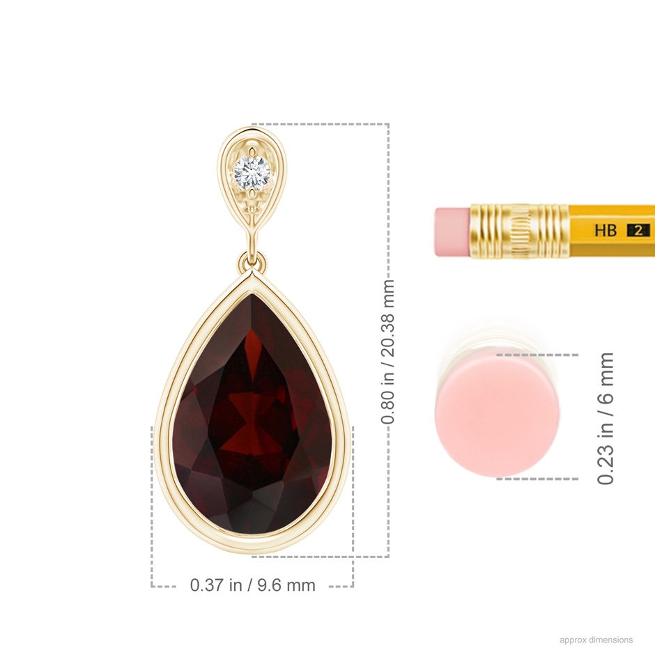 12x8mm A Bezel-Set Garnet Teardrop Pendant with Diamond in Yellow Gold ruler
