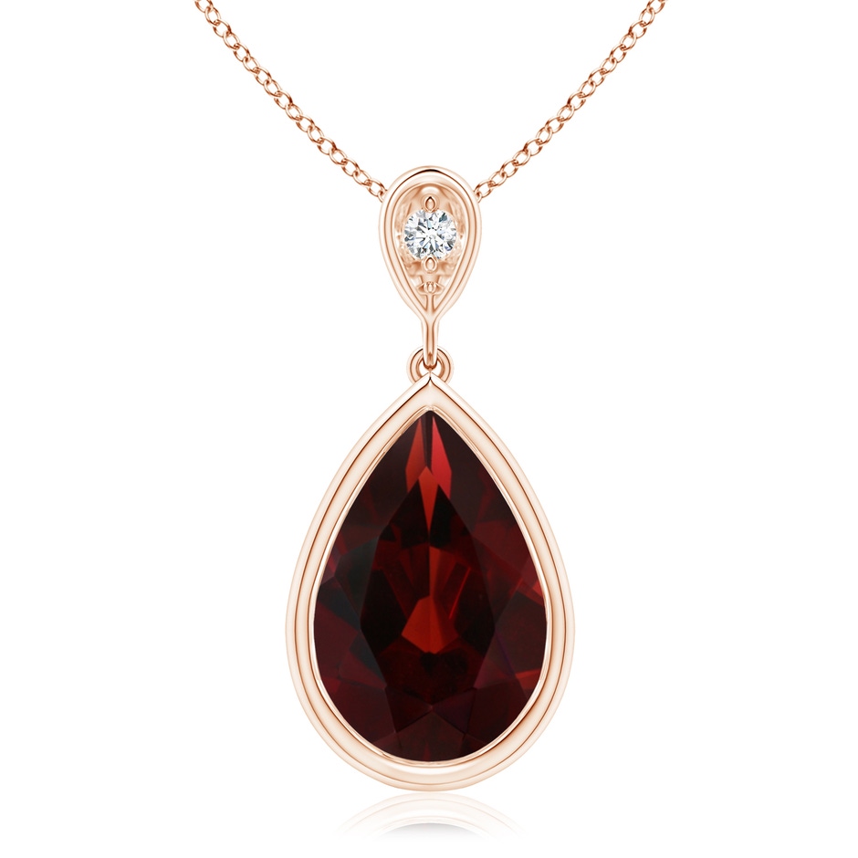 12x8mm AA Bezel-Set Garnet Teardrop Pendant with Diamond in Rose Gold 