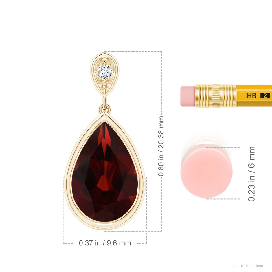 12x8mm AA Bezel-Set Garnet Teardrop Pendant with Diamond in Yellow Gold ruler