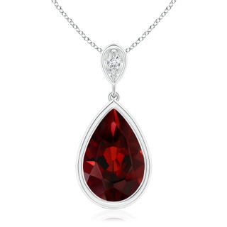 12x8mm AAA Bezel-Set Garnet Teardrop Pendant with Diamond in S999 Silver