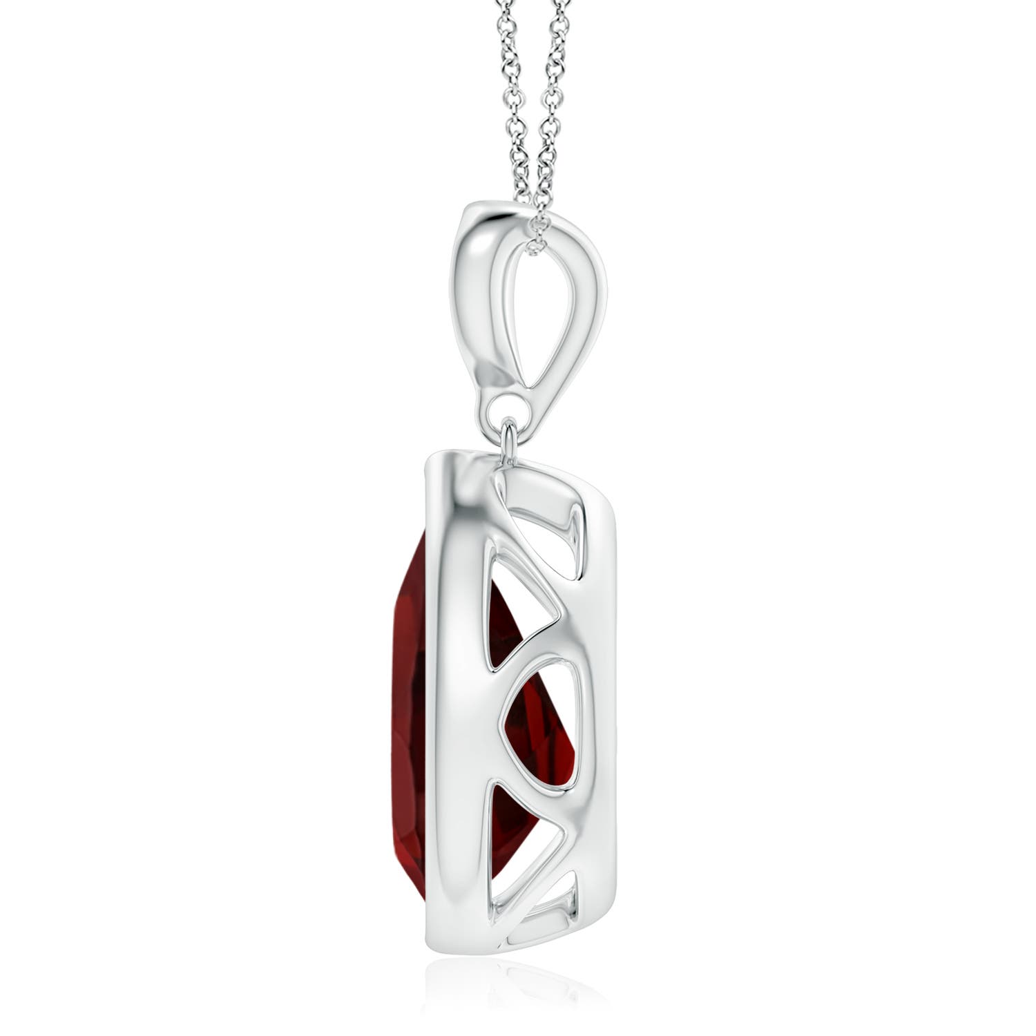 12x8mm AAA Bezel-Set Garnet Teardrop Pendant with Diamond in White Gold - side 3