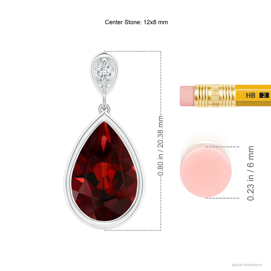 12x8mm AAA Bezel-Set Garnet Teardrop Pendant with Diamond in White Gold ruler