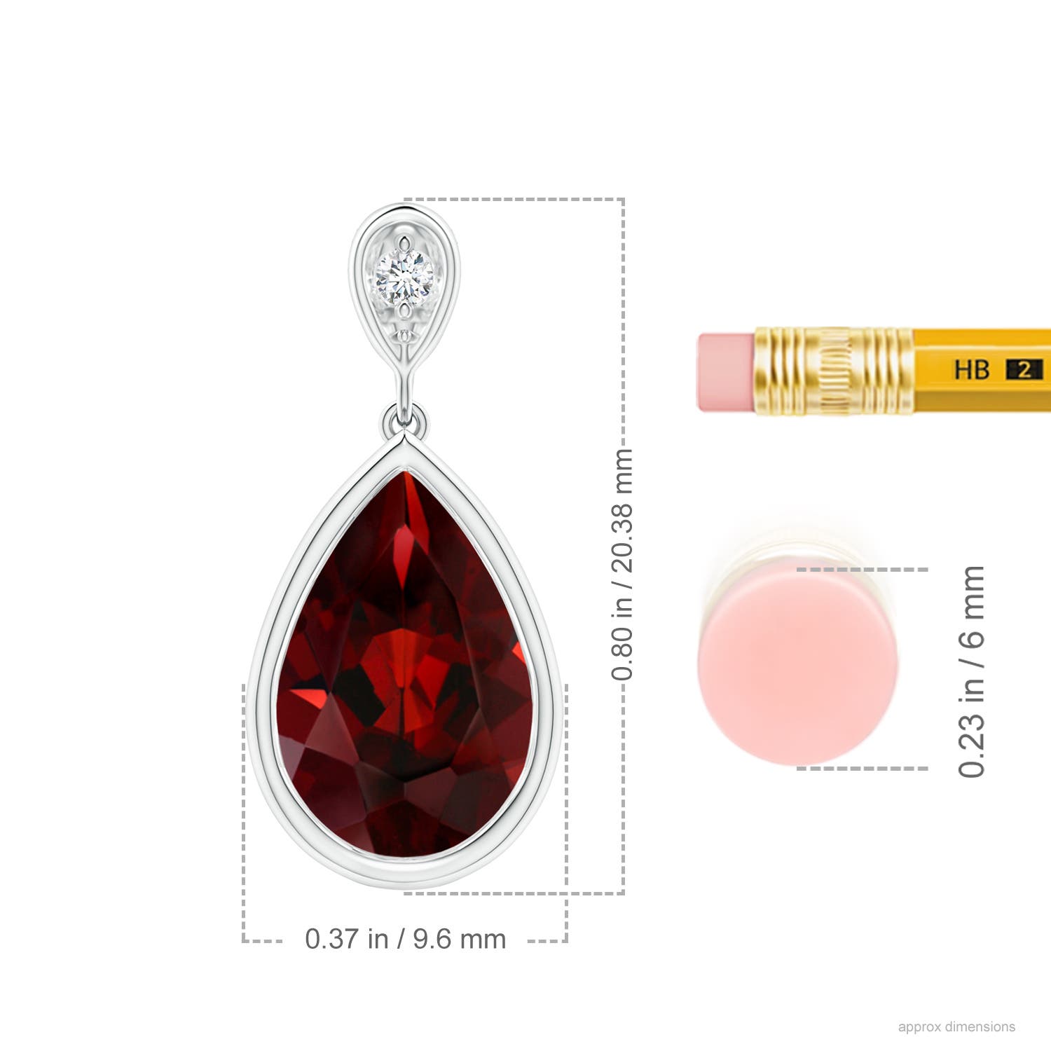 12x8mm AAA Bezel-Set Garnet Teardrop Pendant with Diamond in White Gold - ruler