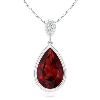 12x8mm AAAA Bezel-Set Garnet Teardrop Pendant with Diamond in P950 Platinum