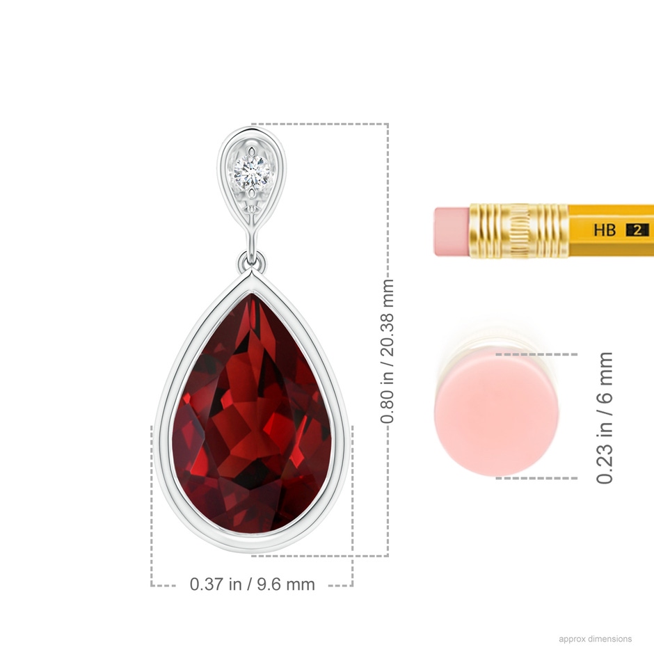 12x8mm AAAA Bezel-Set Garnet Teardrop Pendant with Diamond in P950 Platinum ruler