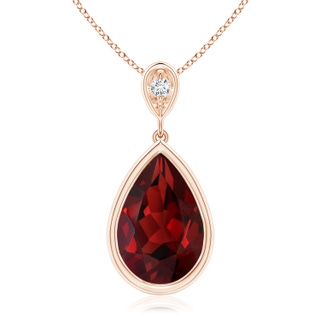 12x8mm AAAA Bezel-Set Garnet Teardrop Pendant with Diamond in Rose Gold