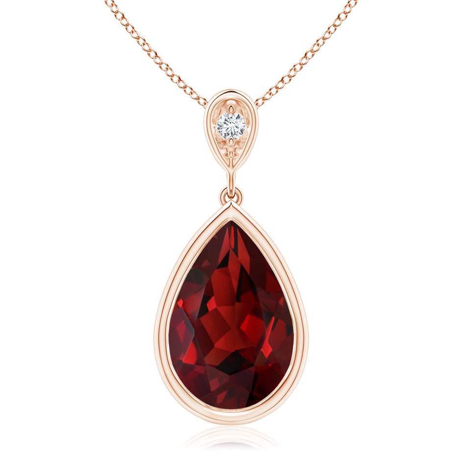 12x8mm AAAA Bezel-Set Garnet Teardrop Pendant with Diamond in Rose Gold 
