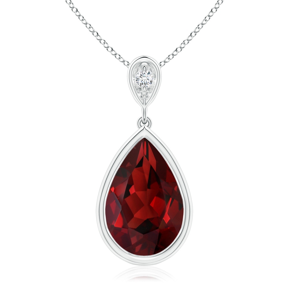 12x8mm AAAA Bezel-Set Garnet Teardrop Pendant with Diamond in White Gold 